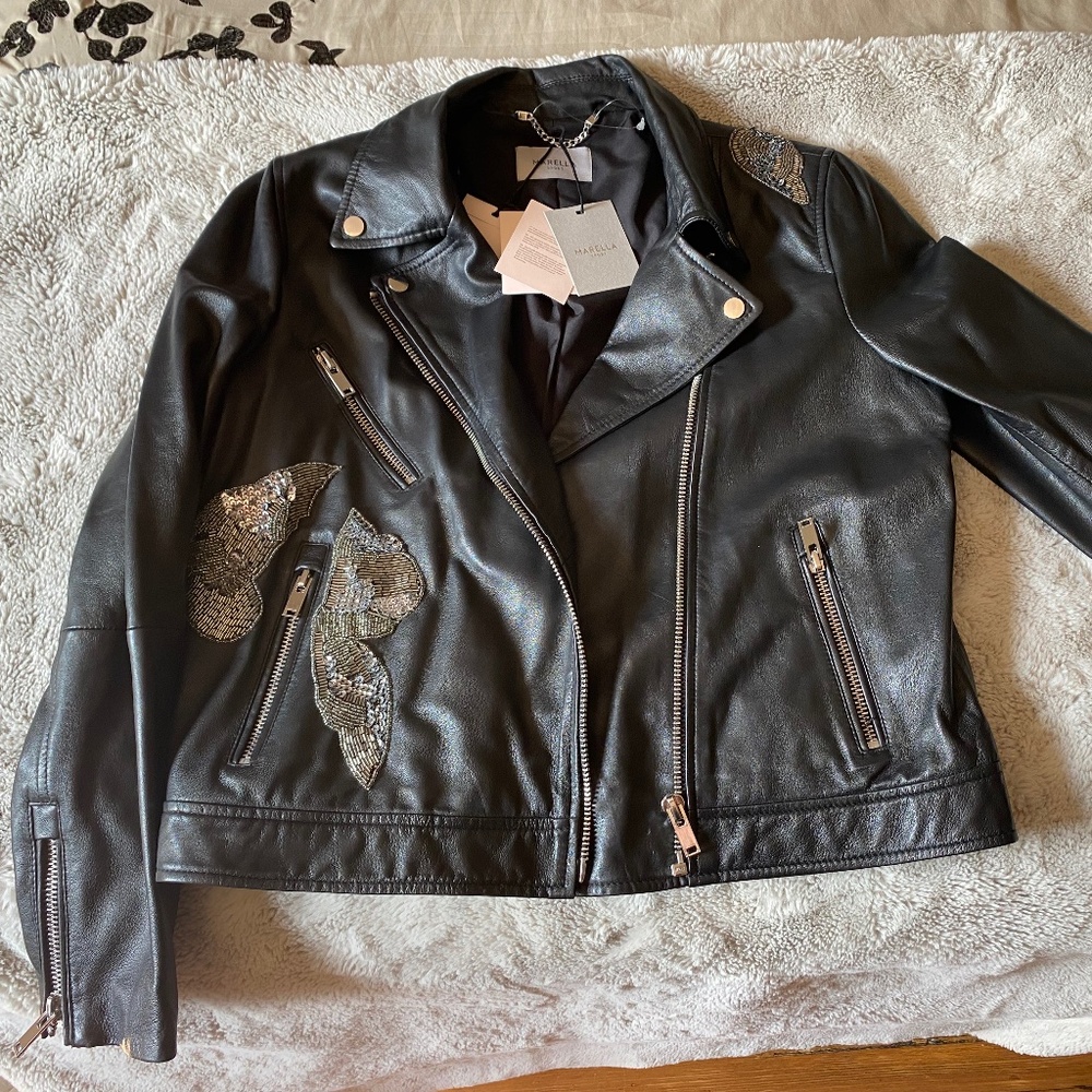 Marella Sport Black Leather Biker Jacket